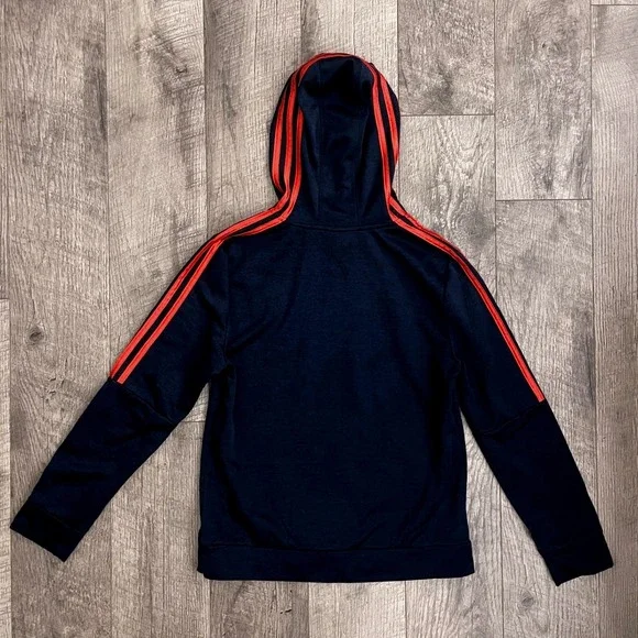 Adidas Kids Navy Blue Red Stripe Logo Pullover Hoodie Sweatshirt L 14/16 - Picture 6 of 6